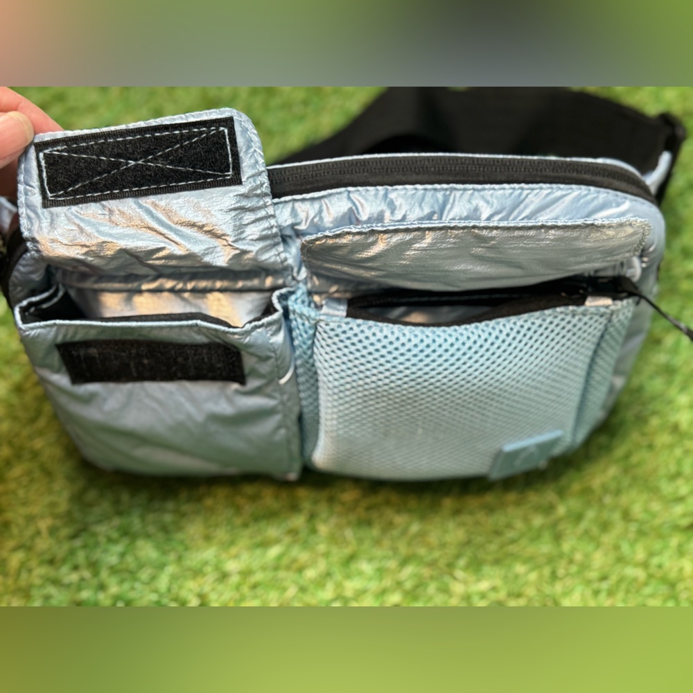 FREE PEOPLE MOVEMENT Courtside Cargo Sling Belt Bag Ice Blue Metallic ~ NWOT - Picture 5 of 9
